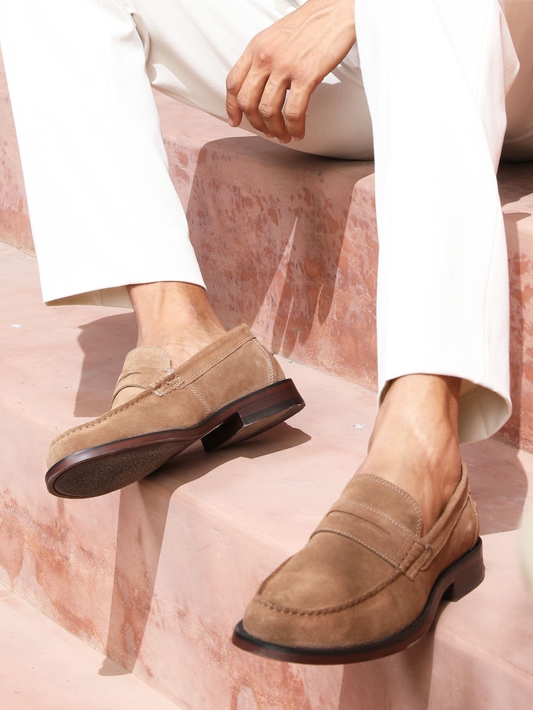 Off The Hook Brown Monro Suede Leather Penny Loafers Slip-On Shoes - Image 2 of 10