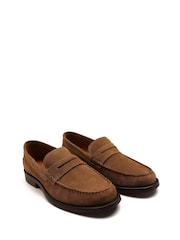 Off The Hook Brown Monro Suede Leather Penny Loafers Slip-On Shoes - Image 5 of 10