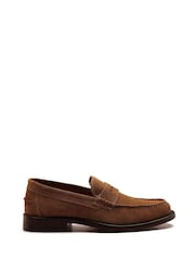 Off The Hook Brown Monro Suede Leather Penny Loafers Slip-On Shoes - Image 6 of 10