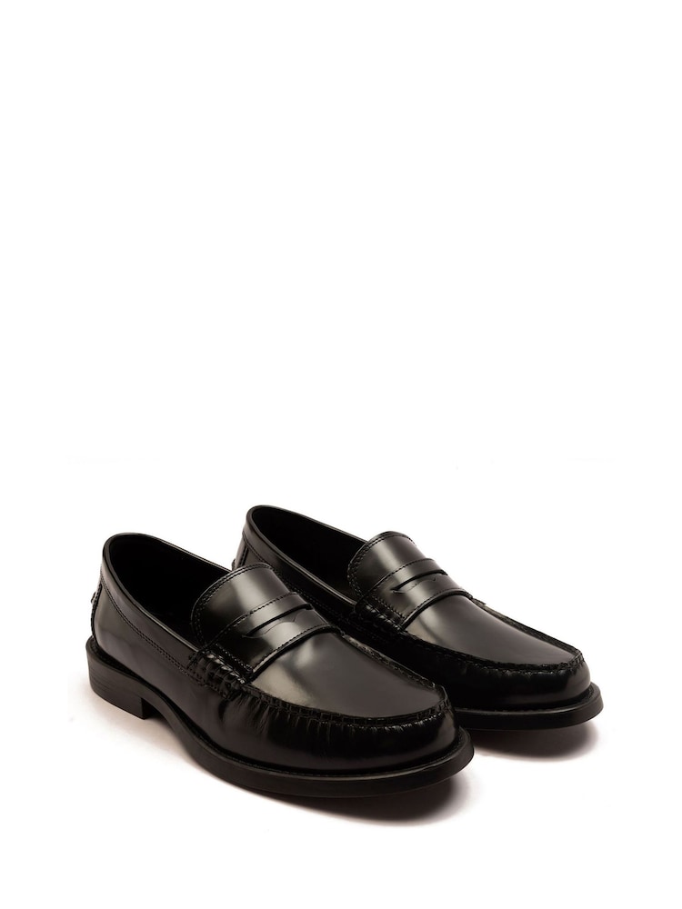 Off The Hook Black Monro Leather Penny Loafers Slip-On Shoes - Image 2 of 4
