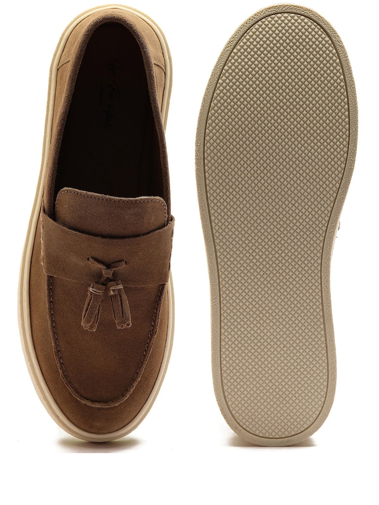 Off The Hook Brown Rory Suede Tassel Loafers with Flat Sole - Image 10 of 10