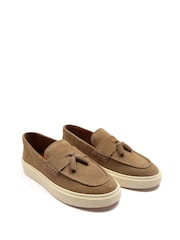 Off The Hook Brown Rory Suede Tassel Loafers with Flat Sole - Image 6 of 10