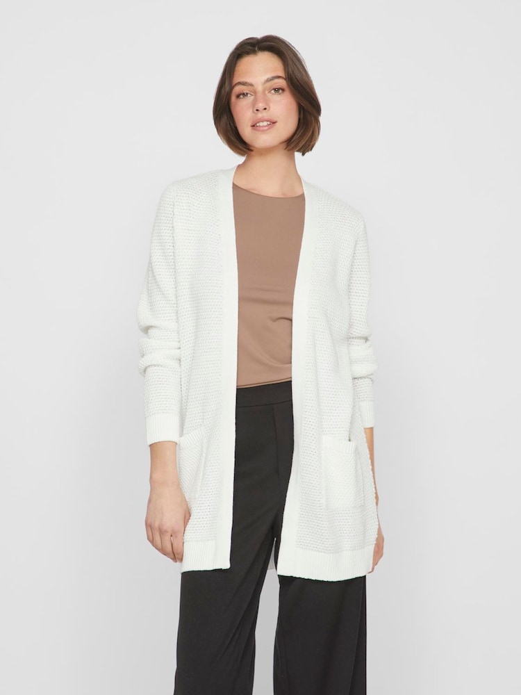 VILA White Long 100% Cotton Cardigan - Image 1 of 6 VILA White Long 100% Cotton Cardigan - Image 1 of 6