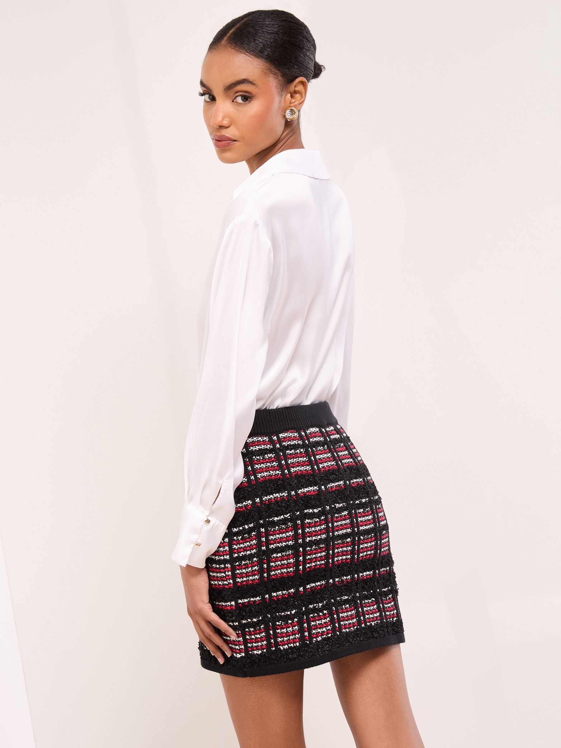 Buy Lipsy Black/Red Checked Boucle Trim Detail Knitted Mini Skirt