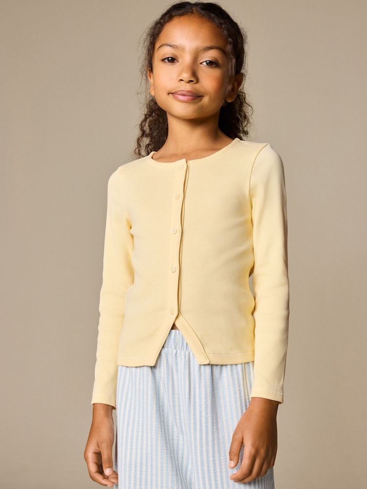 Yellow Long Sleeve Ribbed Cardigan (3-16yrs) - Image 1 of 10 Yellow Long Sleeve Ribbed Cardigan (3-16yrs) - Image 1 of 10