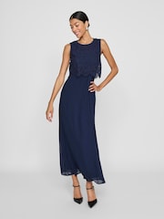 VILA Blue Sleeveless Lace Dress - Image 1 of 6