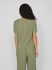 VILA Green Short Sleeved Plisse Top - Image 2 of 5