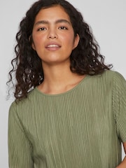 VILA Green Short Sleeved Plisse Top - Image 3 of 5