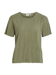VILA Green Short Sleeved Plisse Top - Image 4 of 5