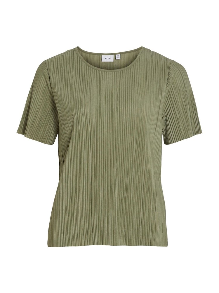 VILA Green Short Sleeved Plisse Top - Image 4 of 5