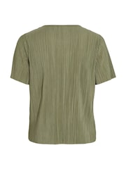 VILA Green Short Sleeved Plisse Top - Image 5 of 5