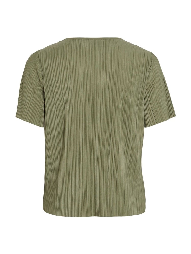 VILA Green Short Sleeved Plisse Top - Image 5 of 5