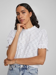 VILA White Short Puff Sleeve Embriodery Top - Image 1 of 7