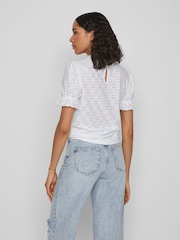 VILA White Short Puff Sleeve Embriodery Top - Image 2 of 7