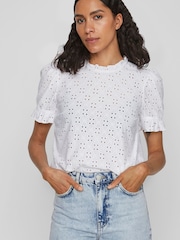VILA White Short Puff Sleeve Embriodery Top - Image 3 of 7