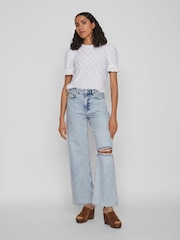 VILA White Short Puff Sleeve Embriodery Top - Image 5 of 7