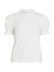 VILA White Short Puff Sleeve Embriodery Top - Image 6 of 7