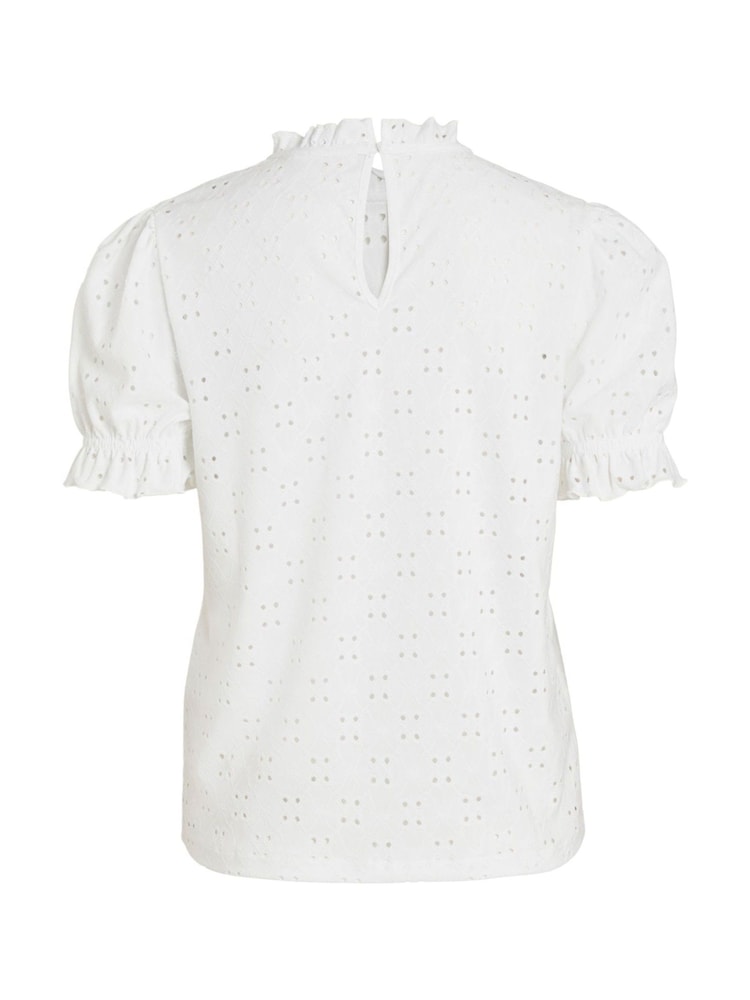 VILA White Short Puff Sleeve Embriodery Top - Image 7 of 7
