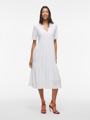 VILA Embriodery V-Neck Tiered Midi Dress - Image 1 of 6