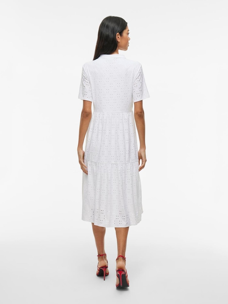 VILA Embriodery V-Neck Tiered Midi Dress - Image 2 of 6