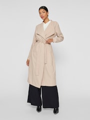 VILA Natural Long Belted Trench Coat - Image 1 of 6