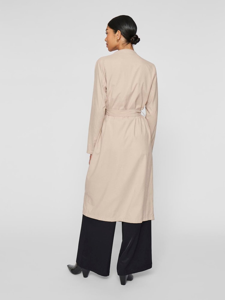 VILA Natural Long Belted Trench Coat - Image 2 of 6