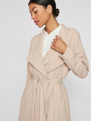 VILA Natural Long Belted Trench Coat - Image 3 of 6