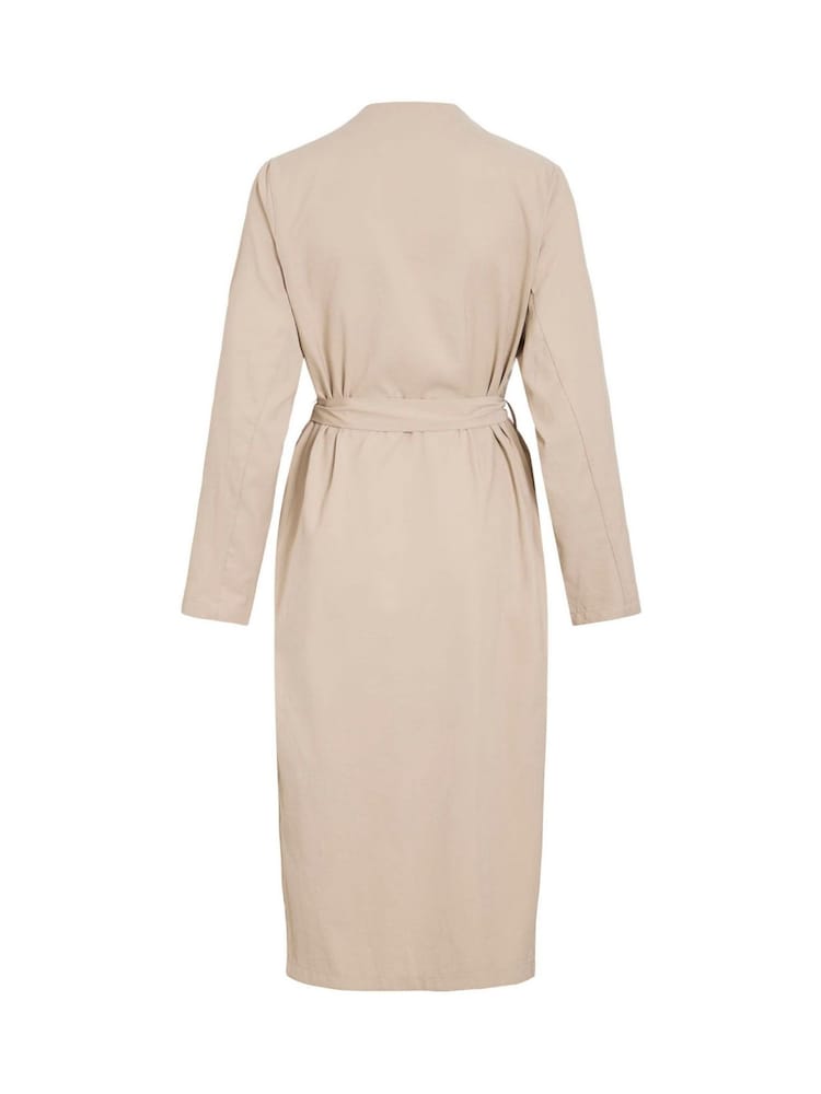 VILA Natural Long Belted Trench Coat - Image 6 of 6