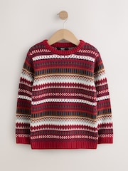 Burgundy Red Fairisle Pattern Knitted Crew Neck Jumper (3-16yrs) - Image 1 of 4