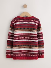 Burgundy Red Fairisle Pattern Knitted Crew Neck Jumper (3-16yrs) - Image 2 of 4