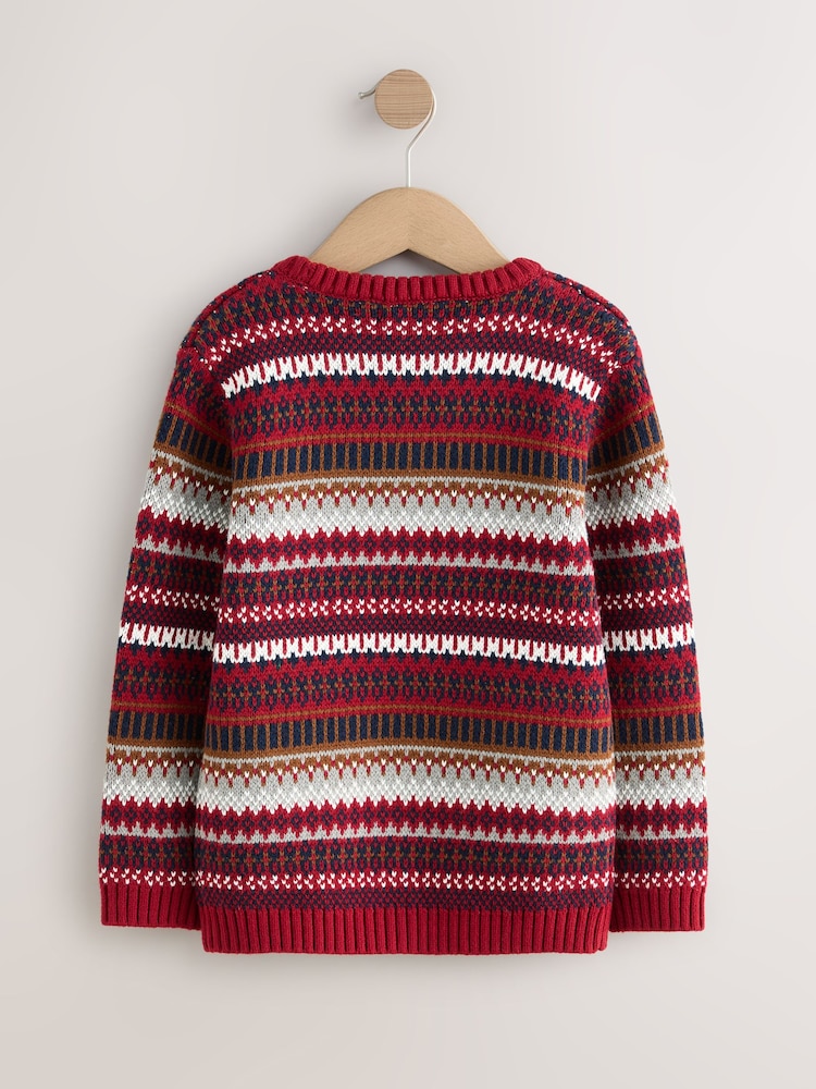 Burgundy Red Fairisle Pattern Knitted Crew Neck Jumper (3-16yrs) - Image 2 of 4