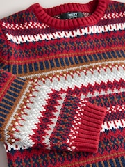 Burgundy Red Fairisle Pattern Knitted Crew Neck Jumper (3-16yrs) - Image 4 of 4