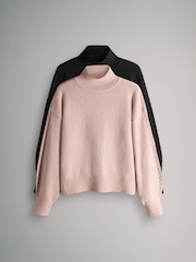 The Set Soft Pink/Black 2 Pack High Neck Cable Jumpers - Image 2 of 6