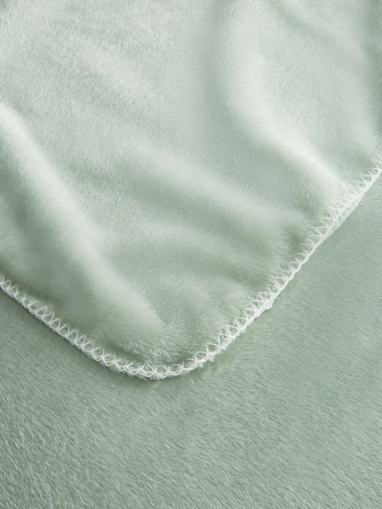 Sage Green Plush Fleece Blanket Stitch Throw - Image 5 of 5