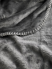 Charcoal Grey Plush Fleece Blanket Stitch Throw - Image 5 of 5