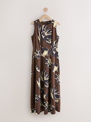 Brown Floral Sleeveless Column A-Line Maxi Dress - Image 1 of 3