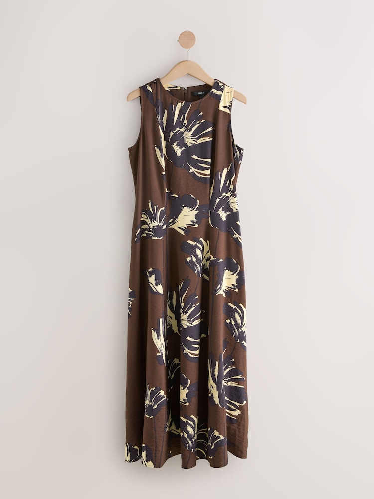 Brown Floral Sleeveless Column A-Line Maxi Dress - Image 1 of 3