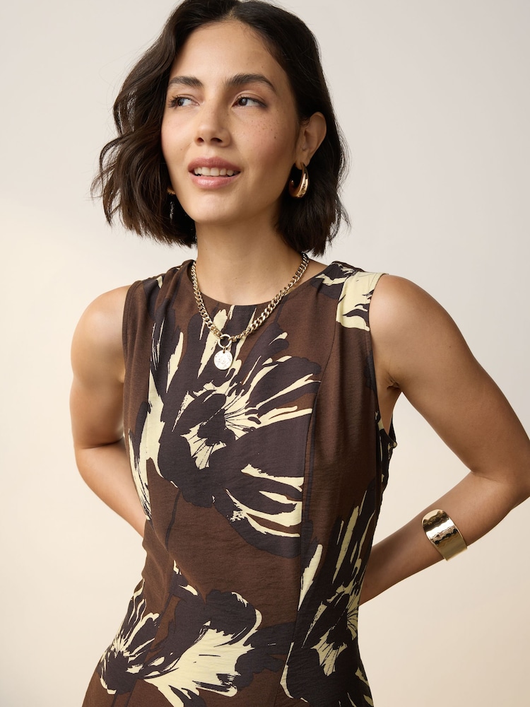Buy Chocolate Brown Floral Sleeveless Column A-Line Maxi Dress from Next USA