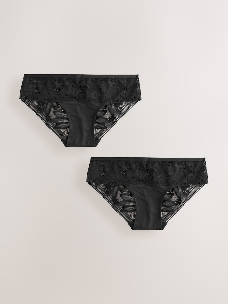 Negru - Lace & Microfibre Knickers 2 Pack - Imaginea 1 din 5