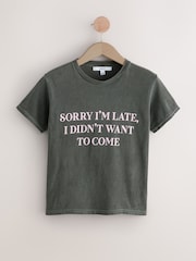Charcoal Grey Slimmer Fit Fun Slogan Graphic Print Short Sleeve Crew Neck T-Shirt - Image 1 of 3