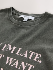 Charcoal Grey Slimmer Fit Fun Slogan Graphic Print Short Sleeve Crew Neck T-Shirt - Image 2 of 3