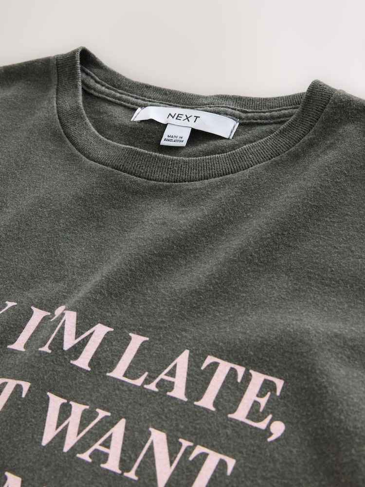 Charcoal Grey Slimmer Fit Fun Slogan Graphic Print Short Sleeve Crew Neck T-Shirt - Image 2 of 3