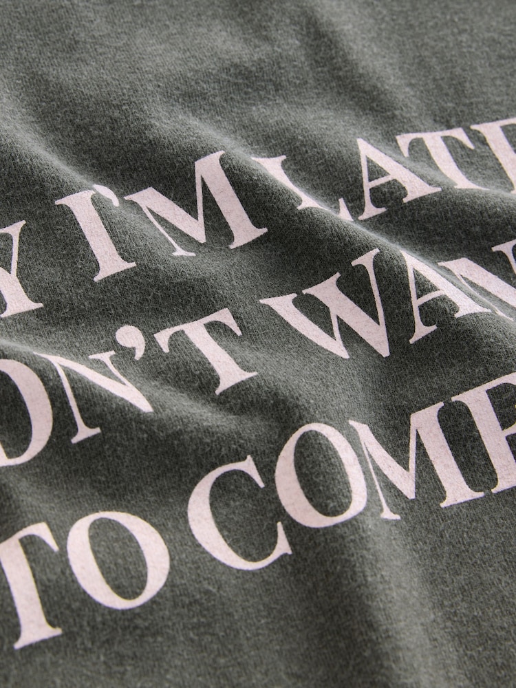 Charcoal Grey Slimmer Fit Fun Slogan Graphic Print Short Sleeve Crew Neck T-Shirt - Image 3 of 3