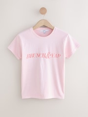 Pink Slimmer Fit Fun Slogan Graphic Print Short Sleeve Crew Neck T-Shirt - Image 1 of 3