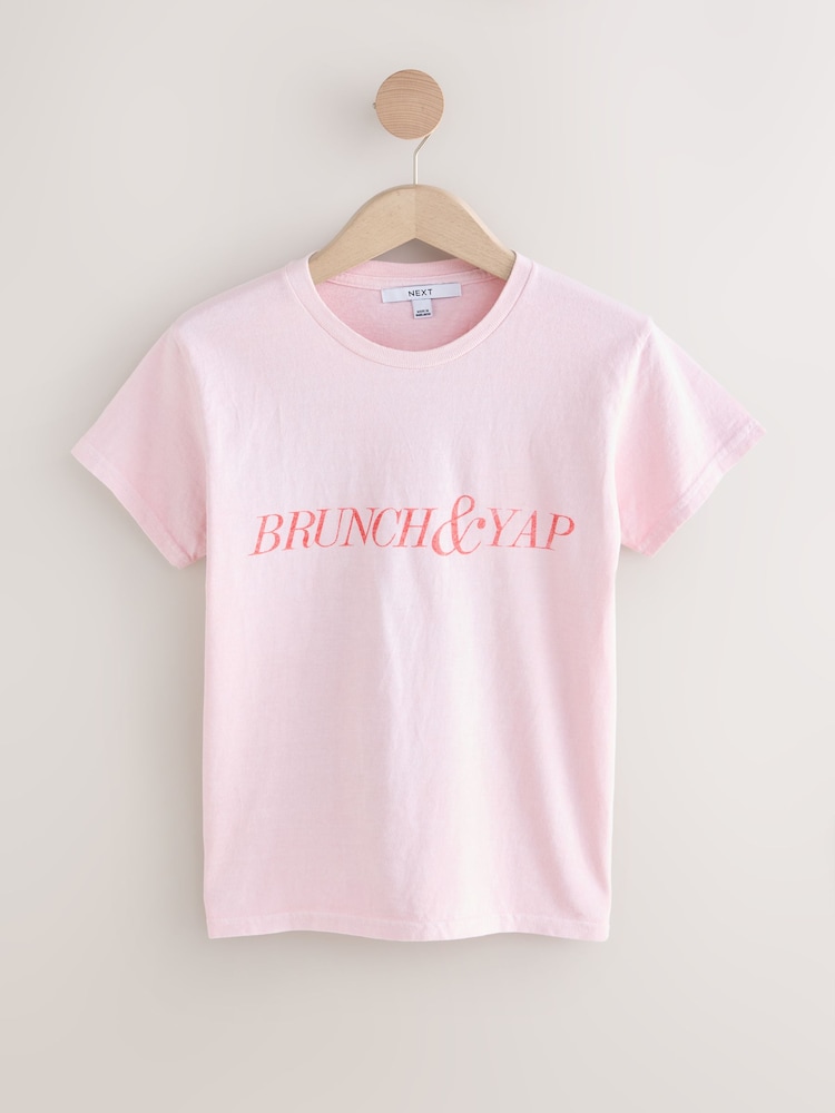 Pink Slimmer Fit Fun Slogan Graphic Print Short Sleeve Crew Neck T-Shirt - Image 1 of 3