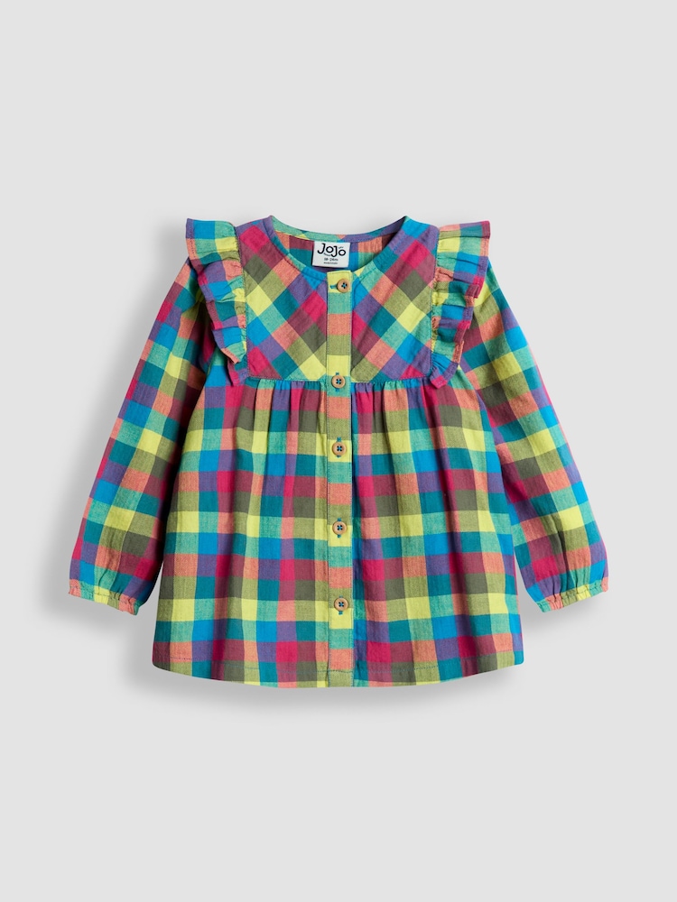 JoJo Maman Bébé Green Check Blouse, Leggings & Borg Gilet Set - Image 2 of 9
