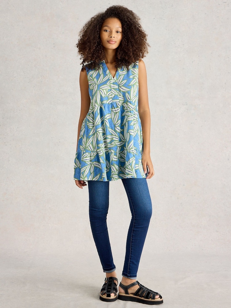 White Stuff Blue Macie Sleeveless 100% Cotton Tunic - Image 1 of 6