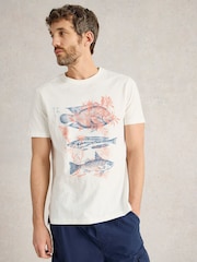 White Stuff Abersoch Fishes Graphic 100% Cotton T-Shirt - Slika 2 iz 6