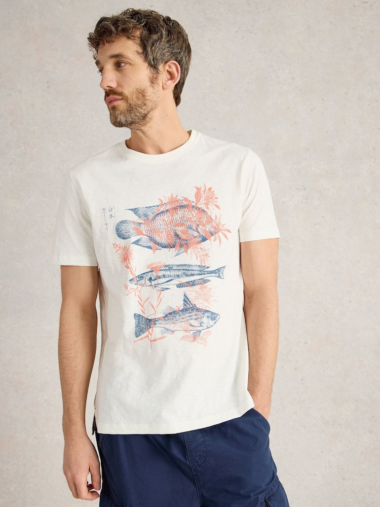 White Stuff Abersoch Fishes Graphic 100% Cotton T-Shirt - Slika 2 iz 6
