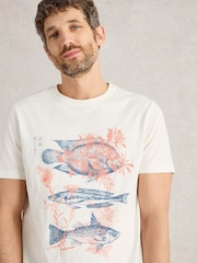 White Stuff Abersoch Fishes Graphic 100% Cotton T-Shirt - Slika 4 iz 6